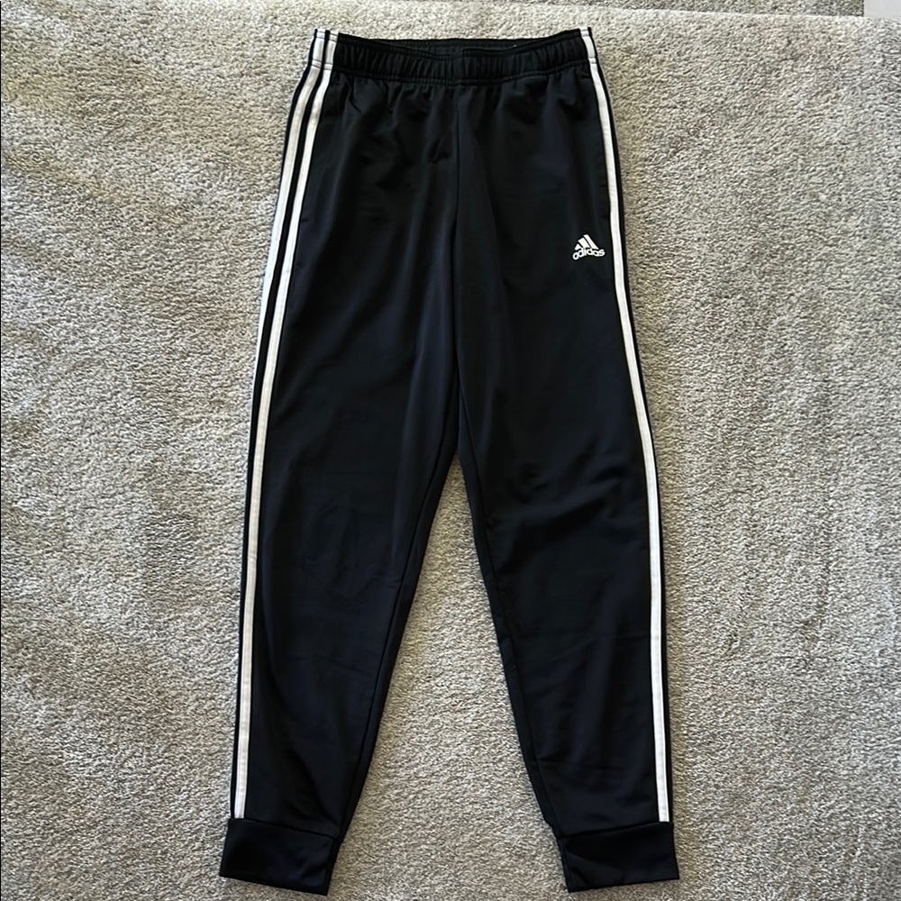 Adidas Mens Black Joggers with White Stripes